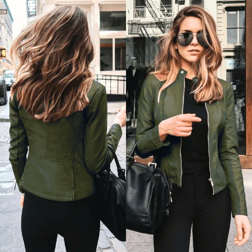 Jacke Damen Slim Fit Lederjacke Damen Perfekt für Den Herbst Trendy & Lässig