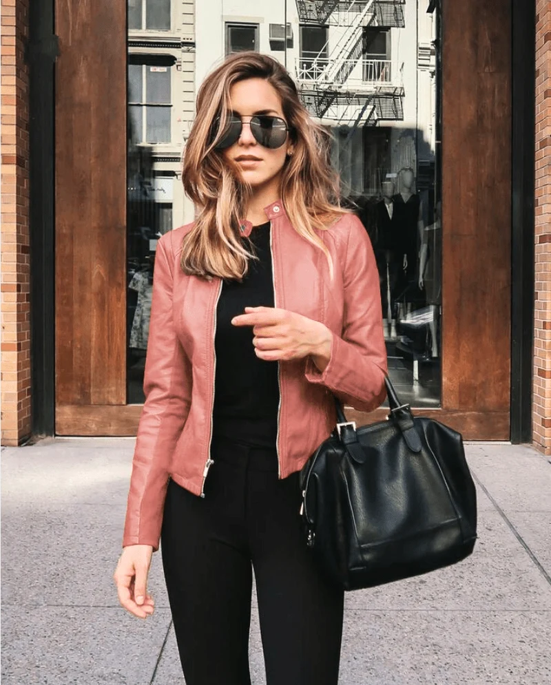 Jacke Damen Slim Fit Lederjacke Damen Perfekt für Den Herbst Trendy & Lässig