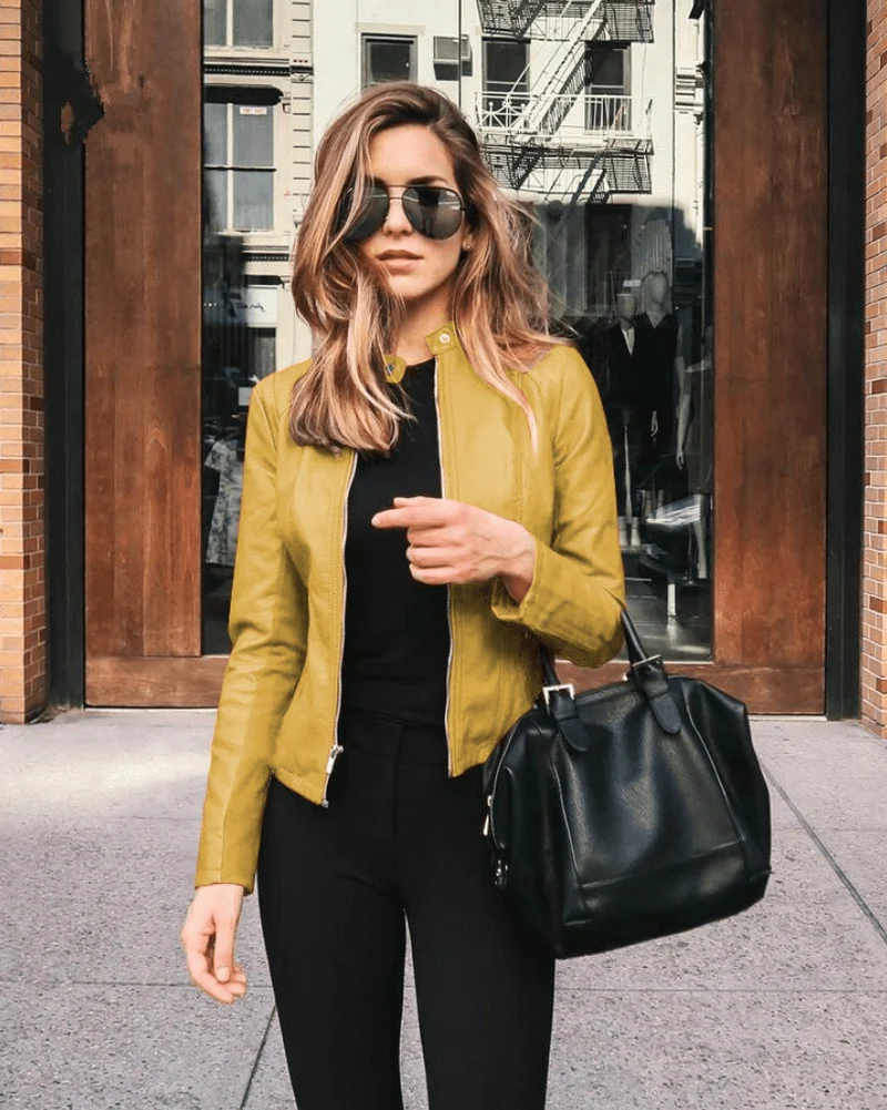 Jacke Damen Slim Fit Lederjacke Damen Perfekt für Den Herbst Trendy & Lässig