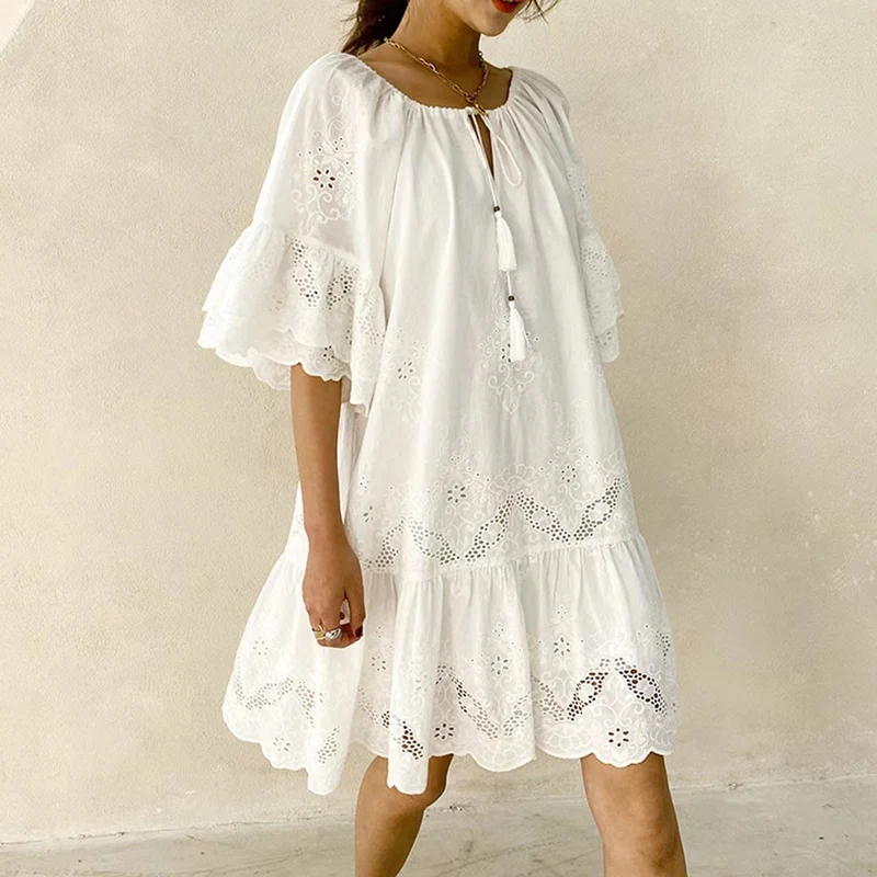 Damen Luftiges Sommerkleid mit Spitzenverzierungen