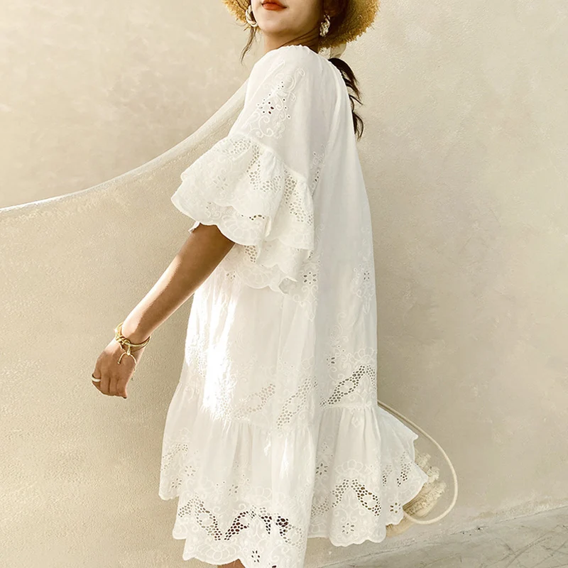 Damen Luftiges Sommerkleid mit Spitzenverzierungen