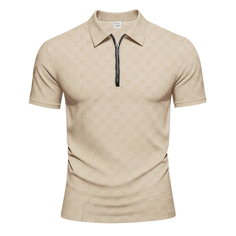 Herren nan kurzes Halbzip-Poloshirt aus strukturierter Waffelpiqué mit Hemdkragen und figurbetonter Passform Nord Taschen