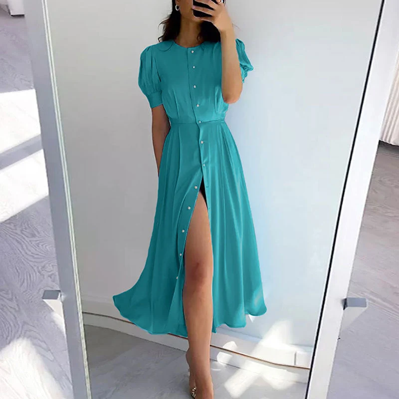 Damen Hemdkleid mit hochgeschlossenem Kragen und seitlichem Schlitz
