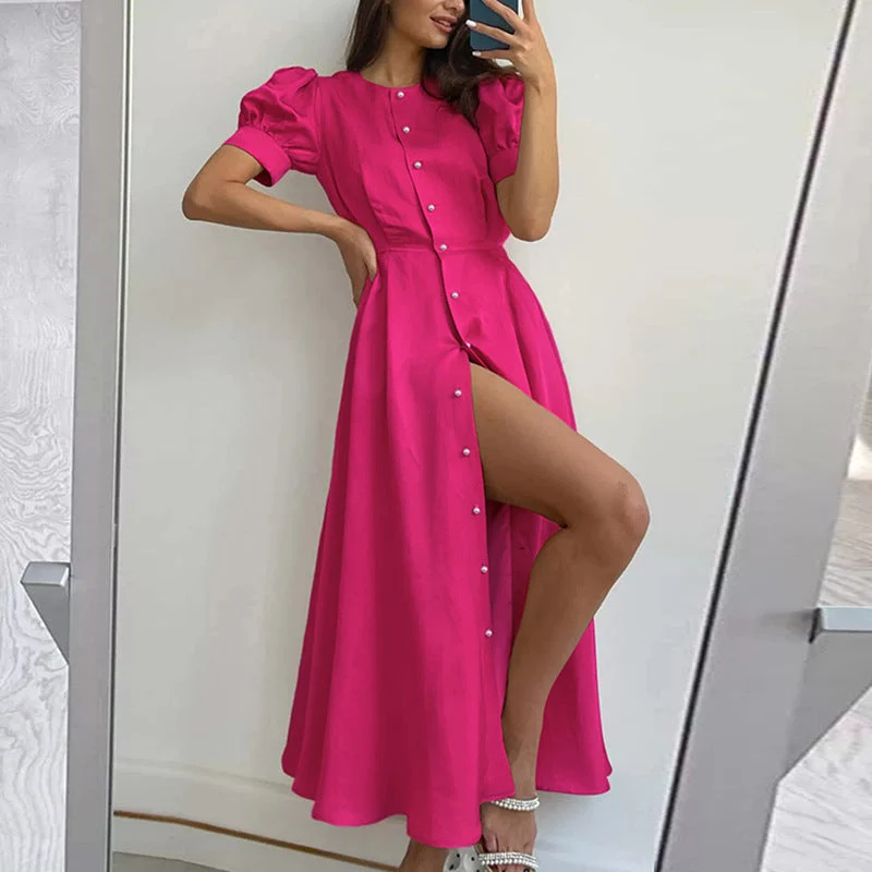 Damen Hemdkleid mit hochgeschlossenem Kragen und seitlichem Schlitz