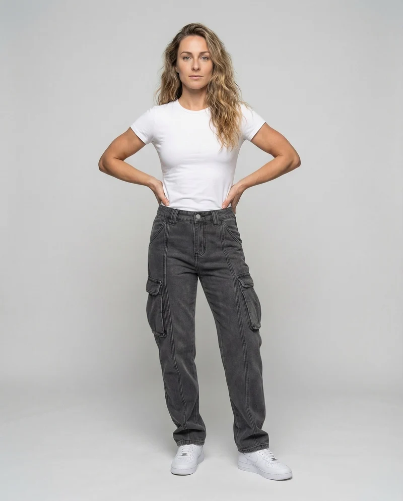 Damen Cargo-Jeans Used-Look Klappentaschen