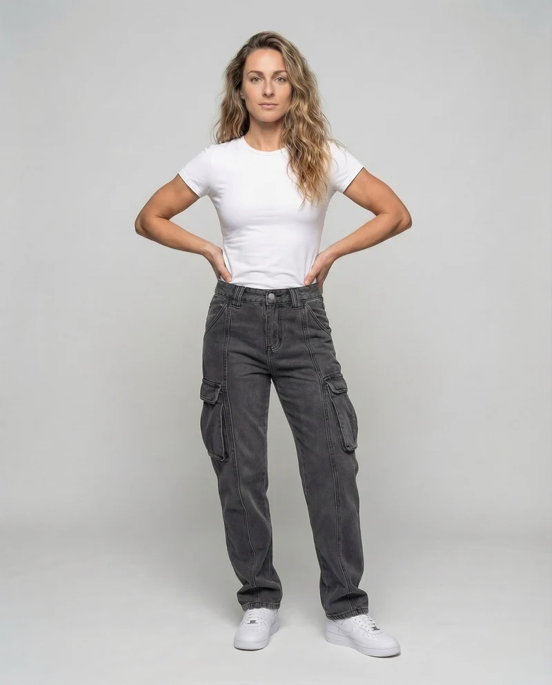 Damen Cargo-Jeans Used-Look Klappentaschen