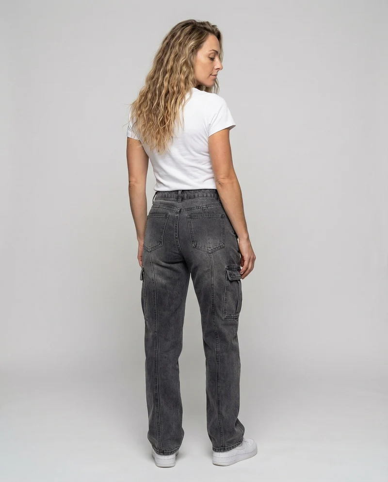 Damen Cargo-Jeans Used-Look Klappentaschen