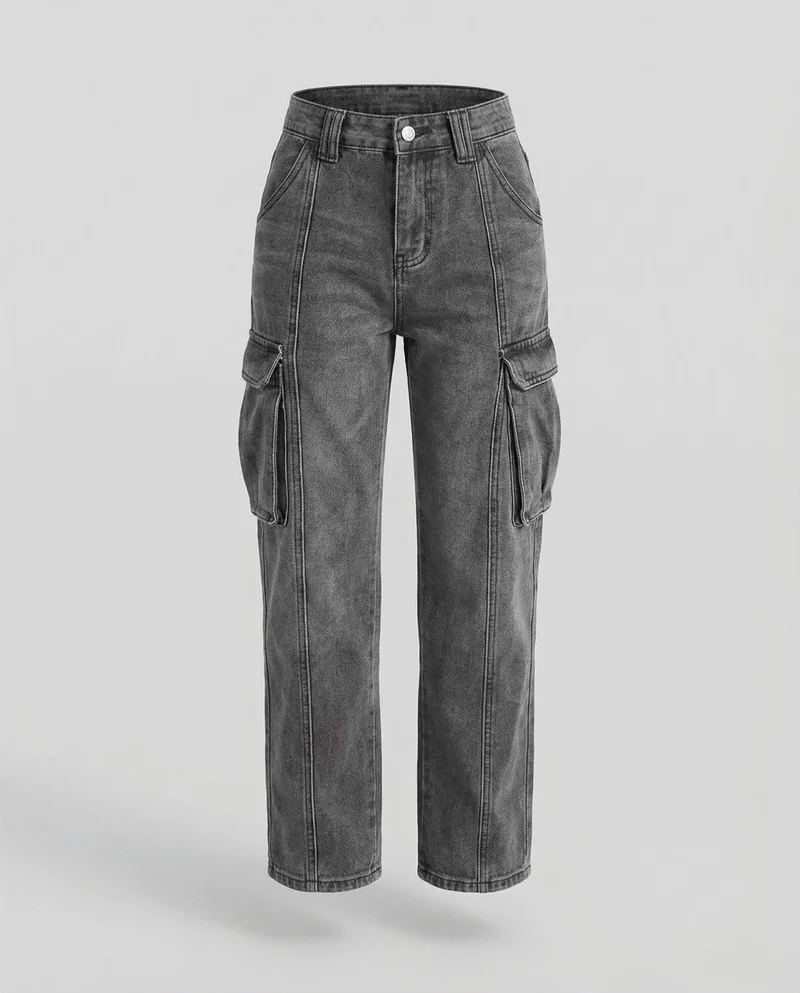 Damen Cargo-Jeans Used-Look Klappentaschen