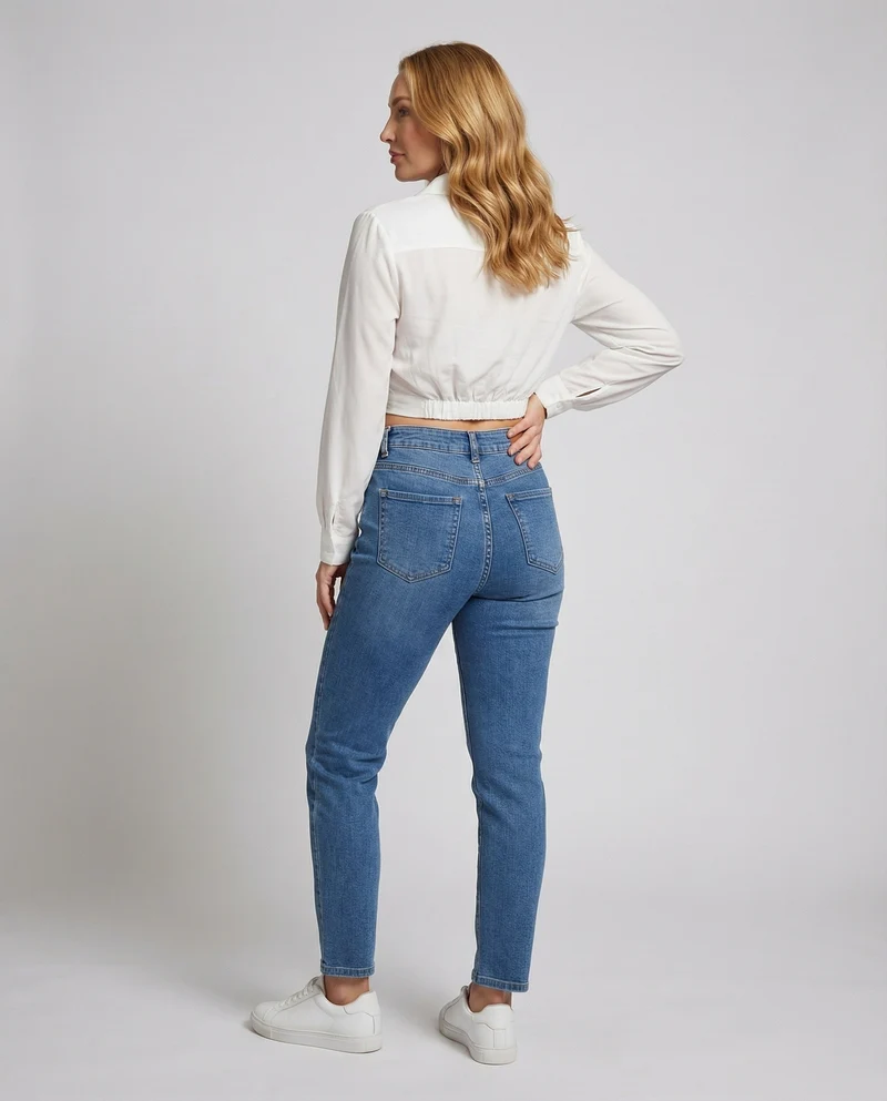 Damen Cropped Hemdbluse Knoten Ballonärmel