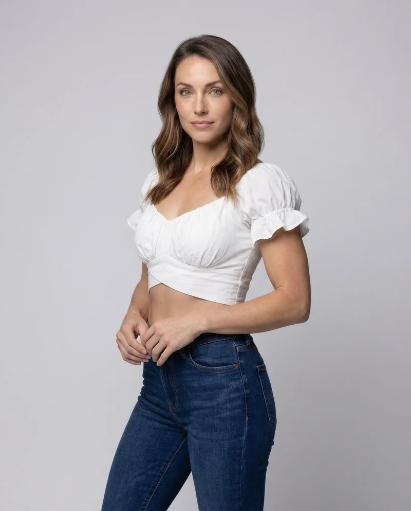 Damen Carmen-Top Puffärmel Rückenschleife