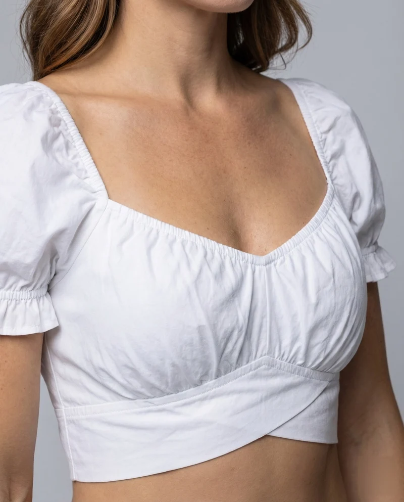 Damen Carmen-Top Puffärmel Rückenschleife