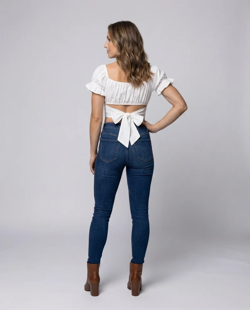 Damen Carmen-Top Puffärmel Rückenschleife