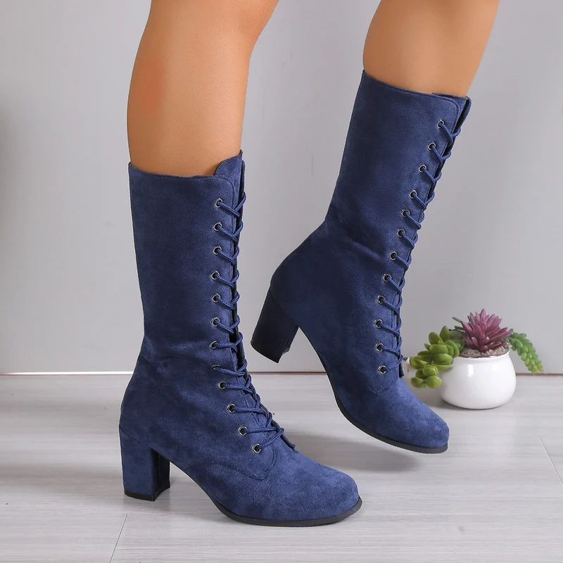Damen Elegante Schnürstiefel mit hohem Absatz und modischem Design