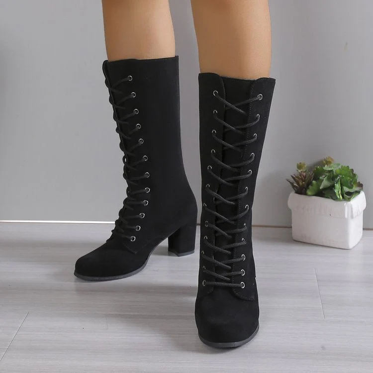 Damen Elegante Schnürstiefel mit hohem Absatz und modischem Design