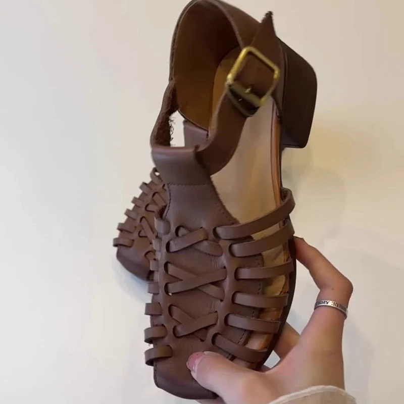 Damen Sandalen im trendigen Gitterdesign mit Blockabsatz Nord Taschen
