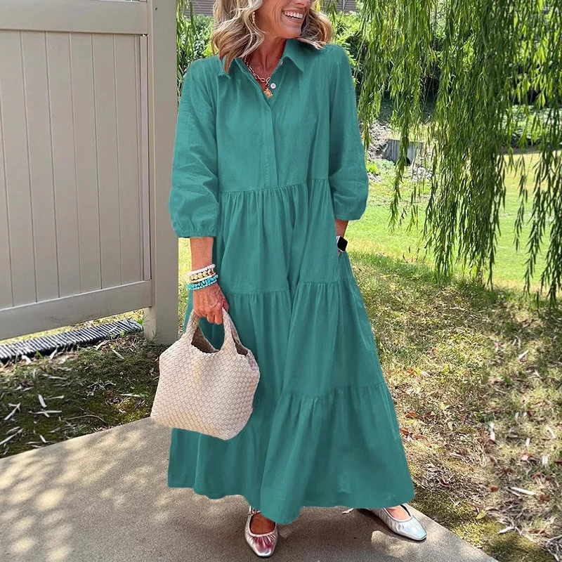 Lässiges Einfarbiges Patchworkkleid mit Reverstasche