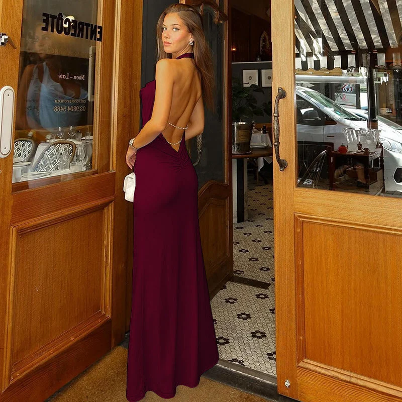 Damen Elegantes Maxikleid mit tiefem V-Ausschnitt und fließendem Stoff