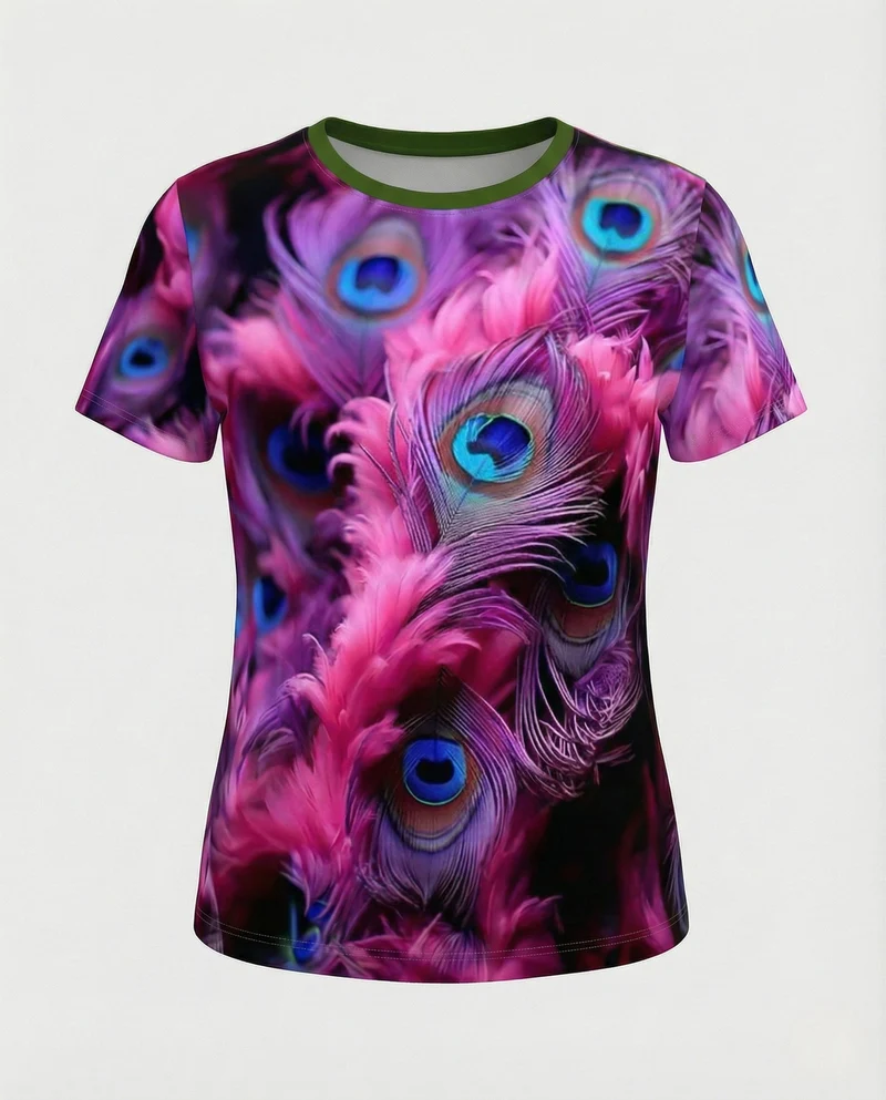 Printshirt Damen Pfauenmotiv Kurzarm