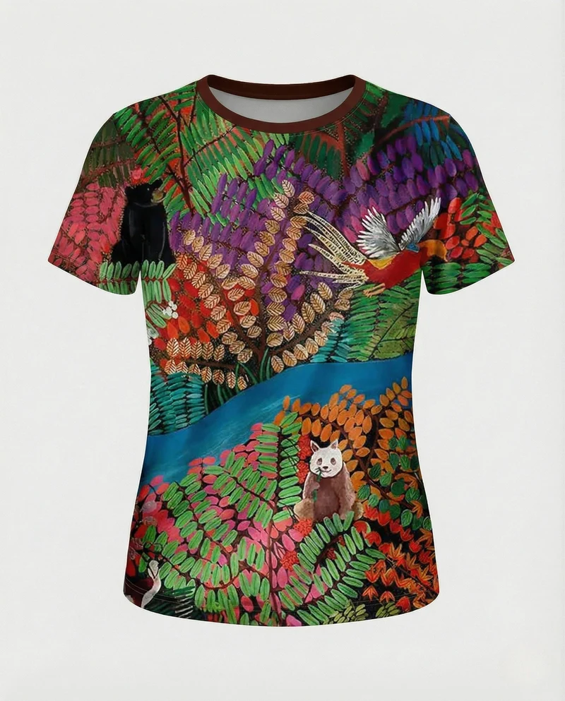 Printshirt Damen Pfauenmotiv Kurzarm