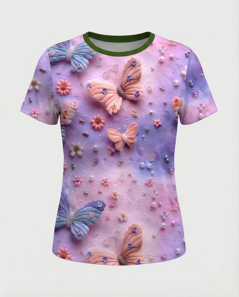 Printshirt Damen Pfauenmotiv Kurzarm