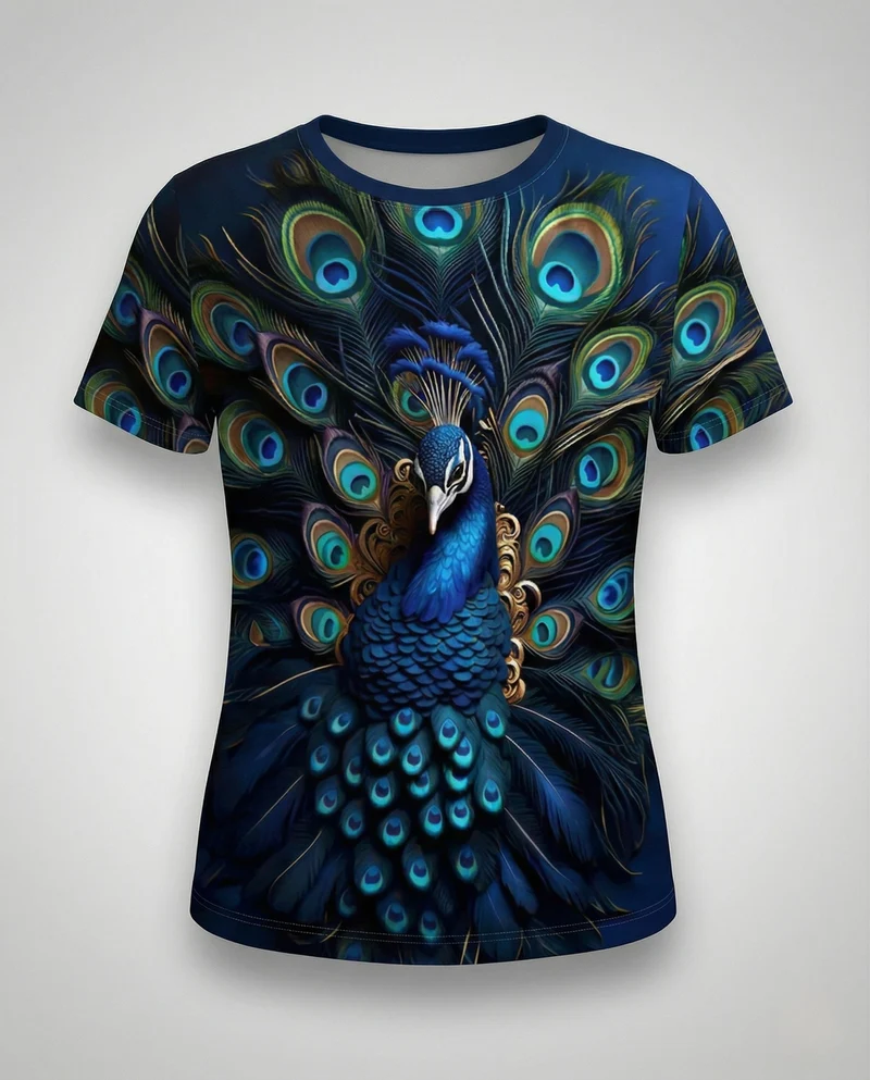 Printshirt Damen Pfauenmotiv Kurzarm
