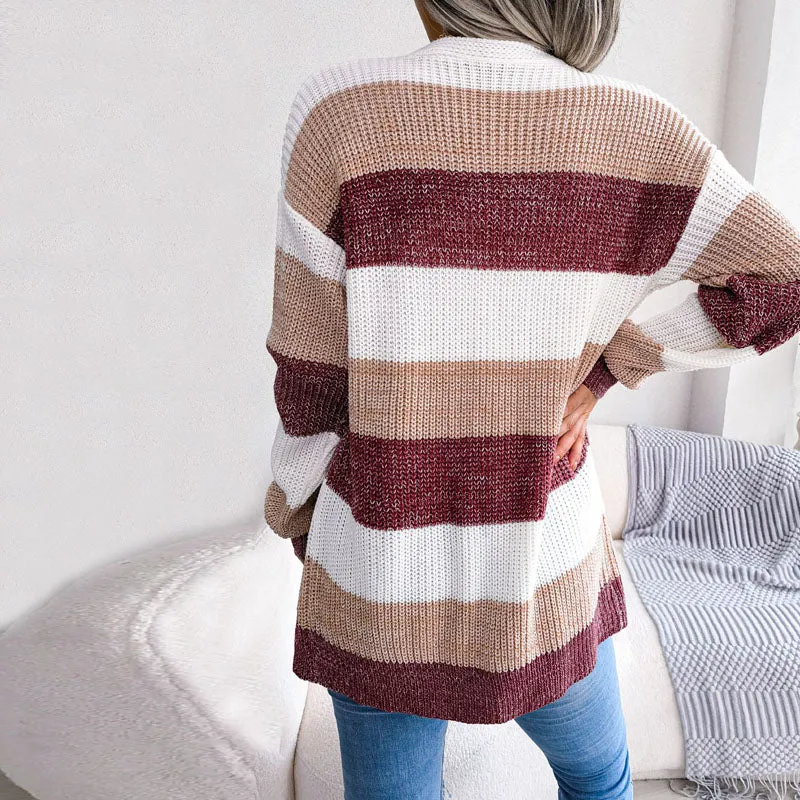 Nord Taschen | Gestreifte Strickjacke Im Lässigen Stil