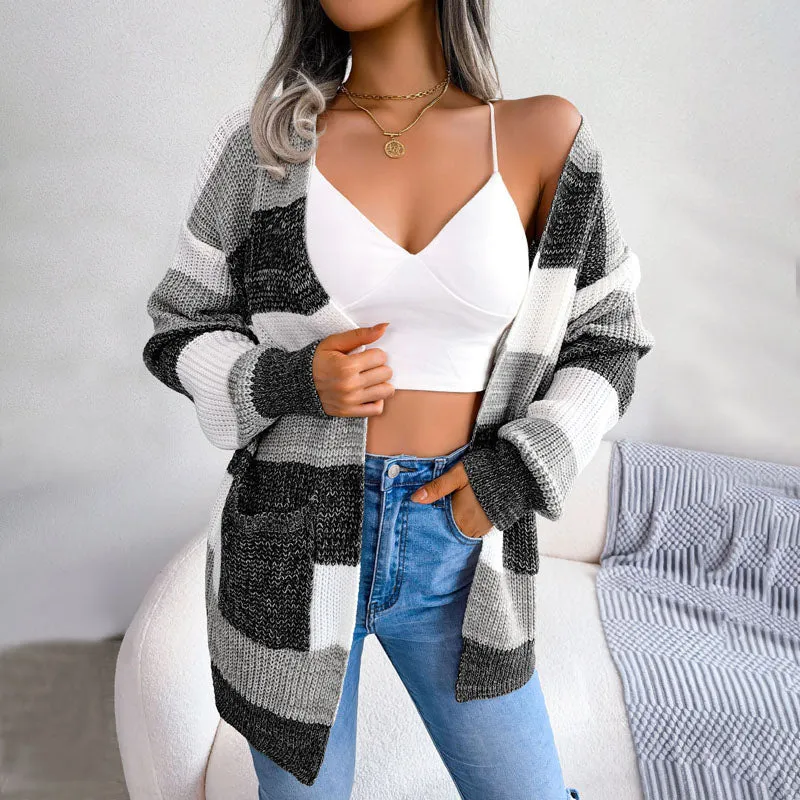 Nord Taschen | Gestreifte Strickjacke Im Lässigen Stil