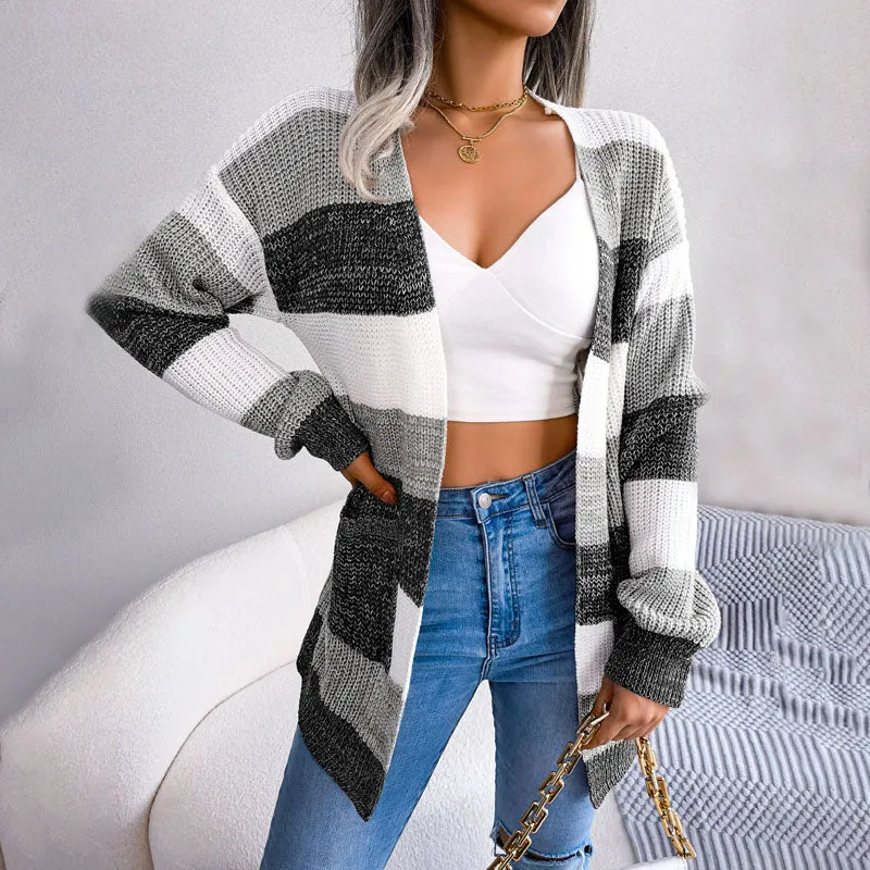 Nord Taschen | Gestreifte Strickjacke Im Lässigen Stil