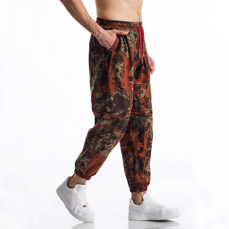 Herren lässige Haremshose mit buntem Blumenmuster und Gummizug