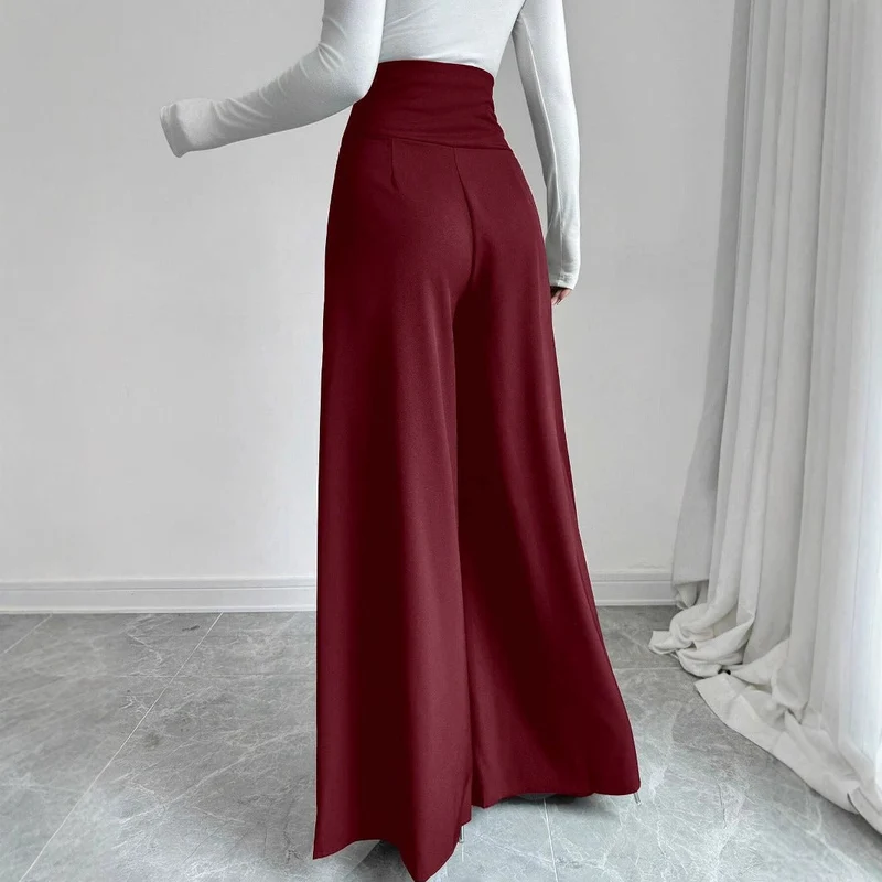 Damen Weite High-Waist Hose mit dekorativen Knöpfen
