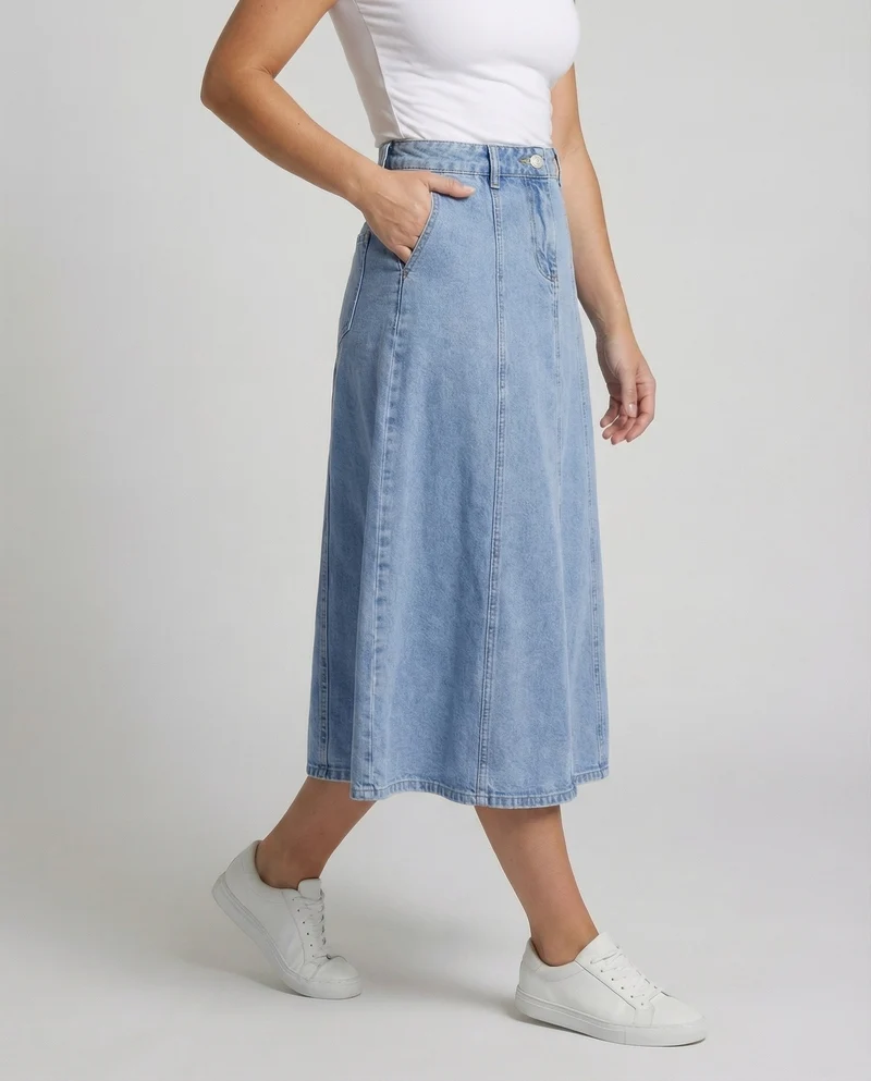 Damen Rustikale Vertikale Teilungsnähte Denim Jeans-Maxirock