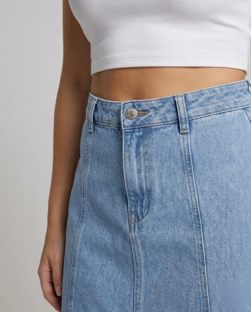 Damen Rustikale Vertikale Teilungsnähte Denim Jeans-Maxirock