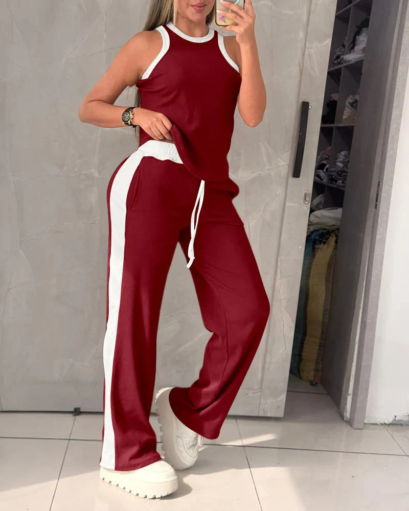 Damen Sportliches Zweiteiler-Set mit ärmellosem Oberteil und weitem Hose Nord Taschen