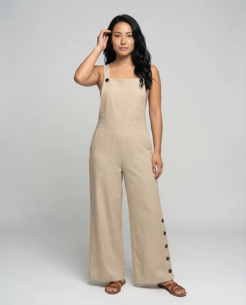 Damen Leinen Overall Weit