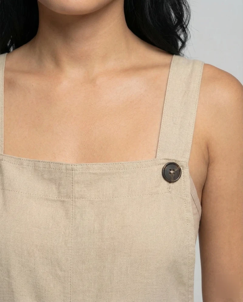 Damen Leinen Overall Weit