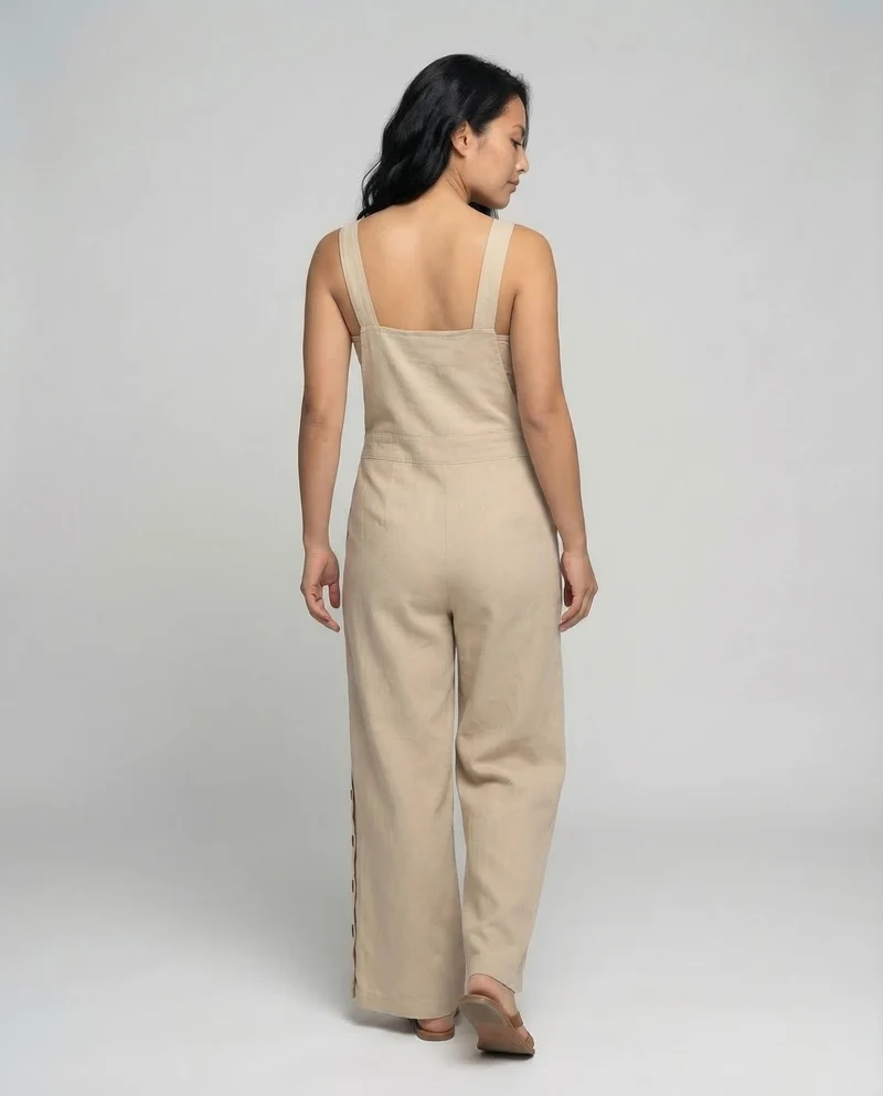 Damen Leinen Overall Weit
