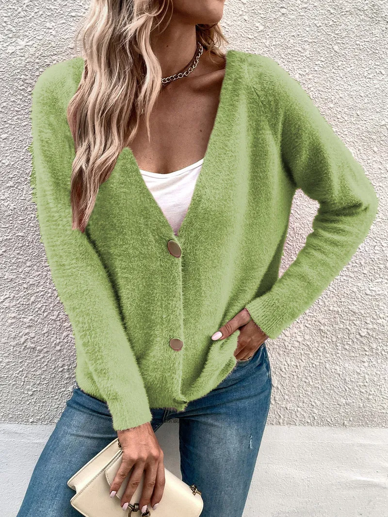 Damen kuscheliger V-Ausschnitt Cardigan mit Knopfdetails
