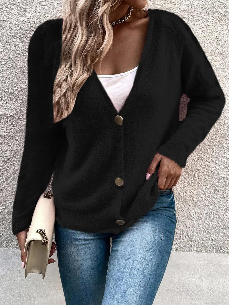 Damen kuscheliger V-Ausschnitt Cardigan mit Knopfdetails