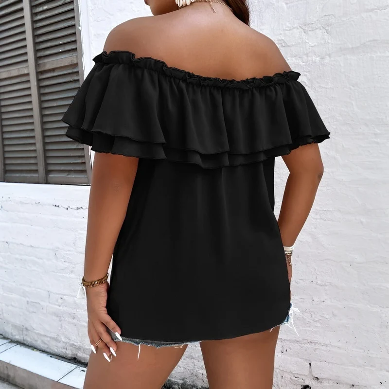 Damen Off-Shoulder Oberteil mit Schleifen-Details und Rüschensäumen