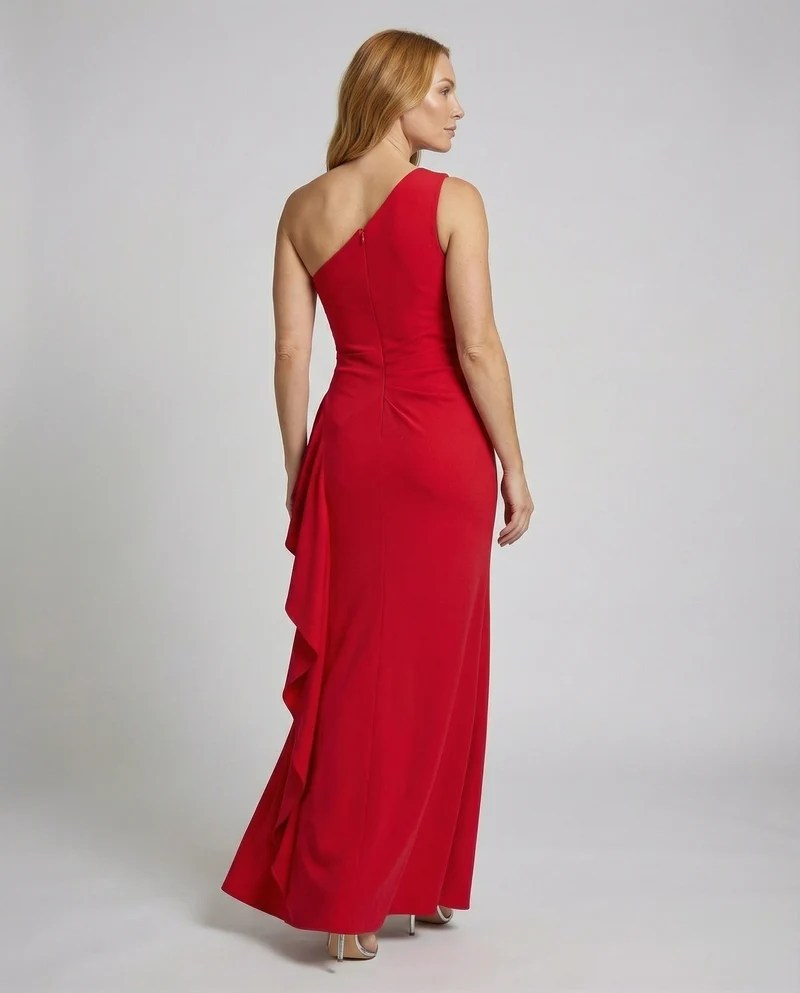 Damen Abend-Maxikleid Asymmetrisch Raffung Volant
