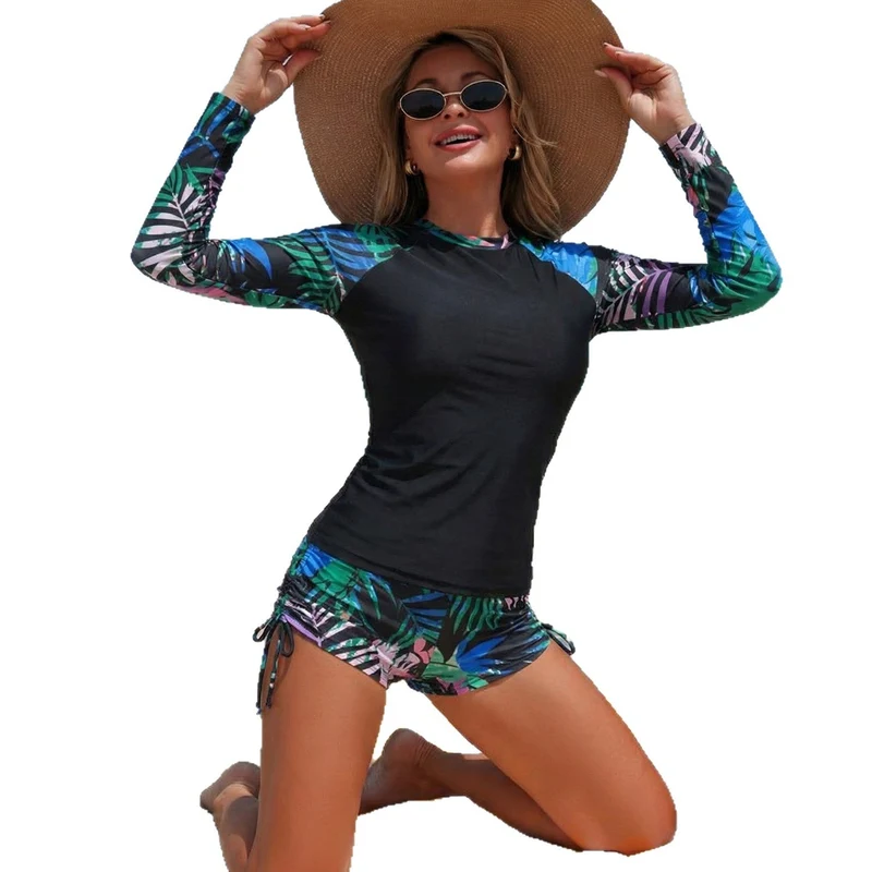 Damen Sportliches Rashguard-Set mit langärmligem Oberteil und schicker Short Nord Taschen