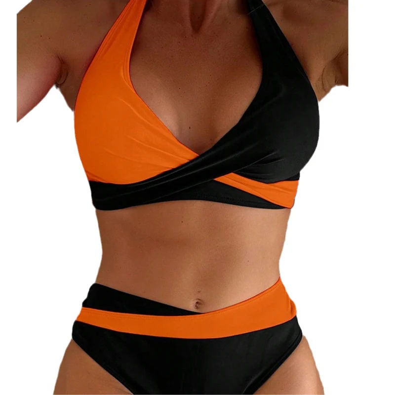 Damen Hoch tailliertes Bikini-Set mit asymmetrischem Oberteil
