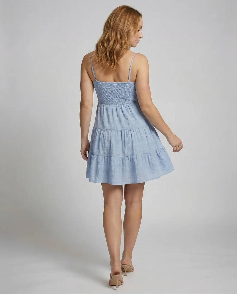 Damen smockiertes Bustier-Kurzkleid in Crinkle-Optik