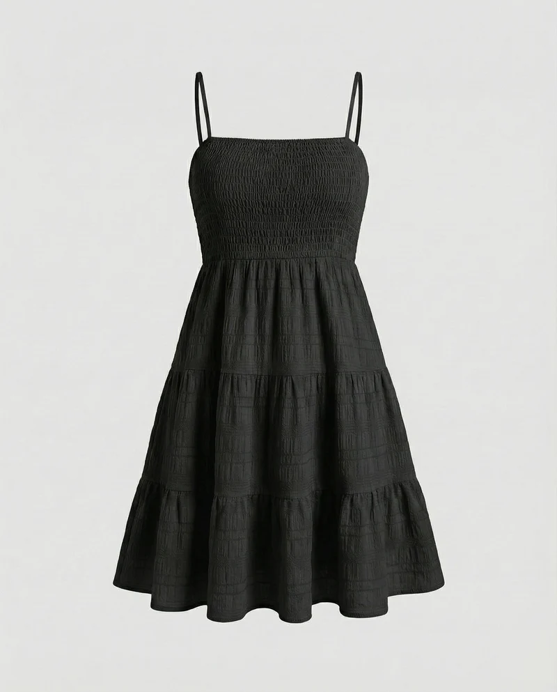 Damen smockiertes Bustier-Kurzkleid in Crinkle-Optik