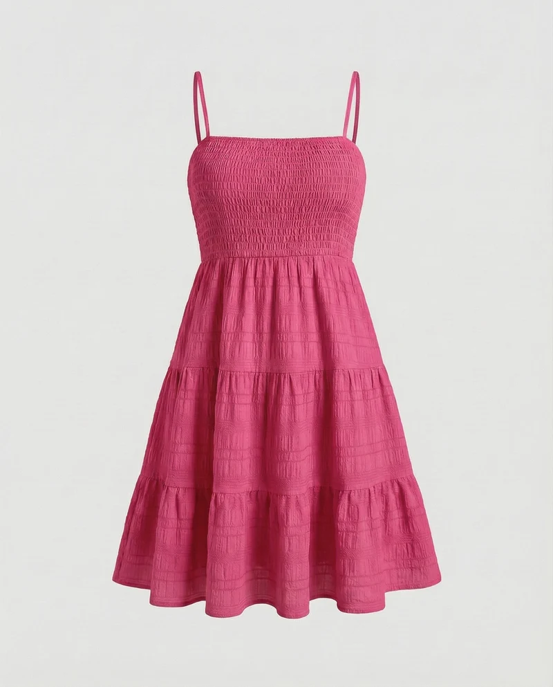 Damen smockiertes Bustier-Kurzkleid in Crinkle-Optik