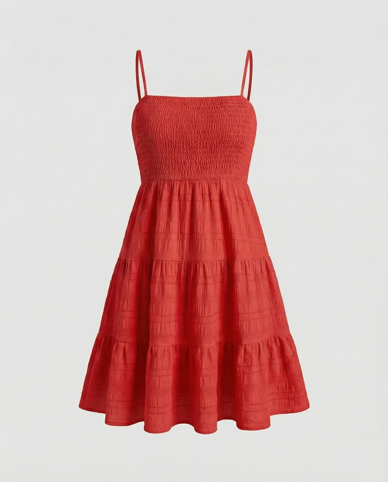 Damen smockiertes Bustier-Kurzkleid in Crinkle-Optik
