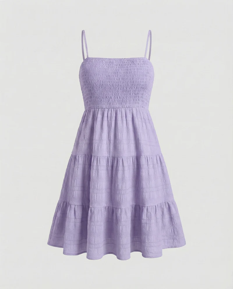 Damen smockiertes Bustier-Kurzkleid in Crinkle-Optik