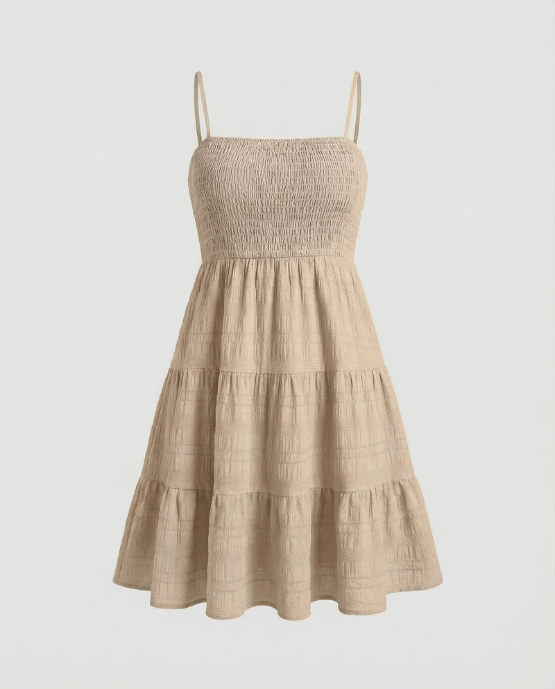 Damen smockiertes Bustier-Kurzkleid in Crinkle-Optik