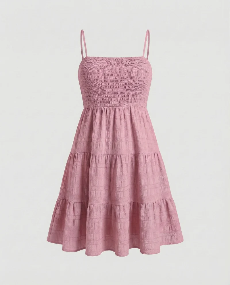 Damen smockiertes Bustier-Kurzkleid in Crinkle-Optik