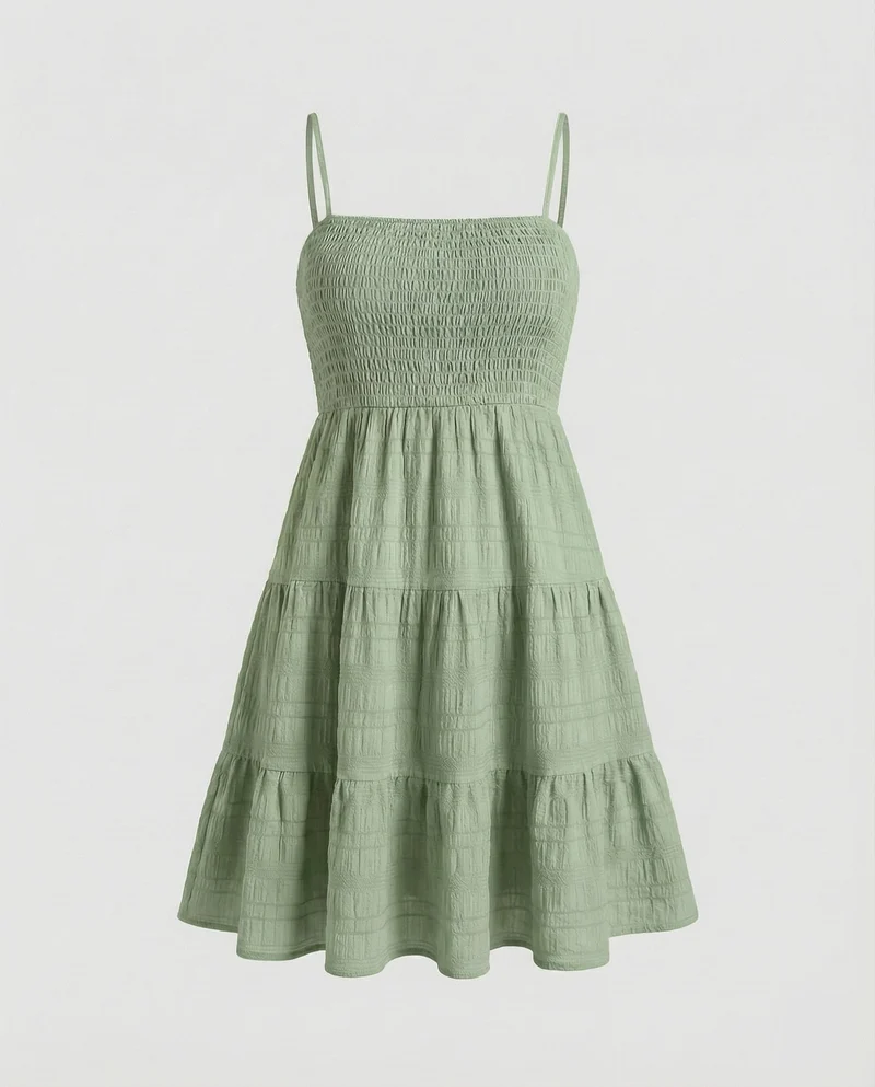 Damen smockiertes Bustier-Kurzkleid in Crinkle-Optik